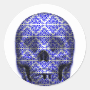 Adesivo Redondo Arte crônica no Dia das Bruxas Negro e Azul