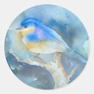 Adesivo Redondo Arte da aguarela do Bluebird