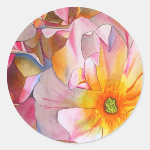 Adesivo Redondo Arte da aguarela do rosa do rosa pastel de