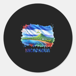 Adesivo Redondo Arte da Bandeira da Nicarágua Cenário Vulcão E Cos