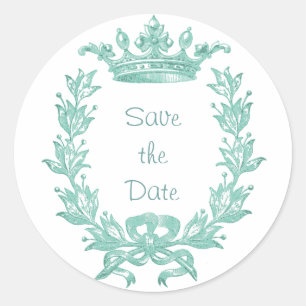 Adesivo Redondo Arte da coroa e da grinalda do vintage - turquesa