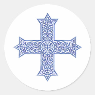 Adesivo Redondo Arte da Cruz Copta Azul Lapis Premium