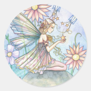 Adesivo Redondo Arte da Fada da Flor Doce por Molly Harrison