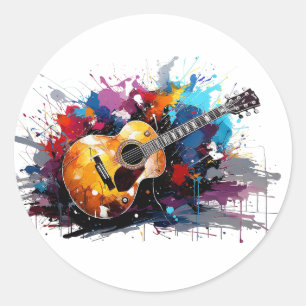 Adesivo Redondo Arte de Amante de Música de Guitarra Abstrata Artí