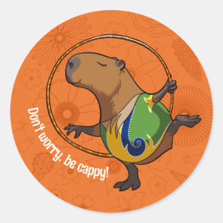 Adesivo Redondo Arte de Animal Fofo Capivara Ginasta Ginástica Fã