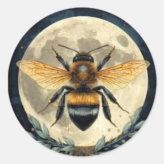 Adesivo Redondo Arte de Aquarela Abelha Bumblebee ao Luar | Abelha