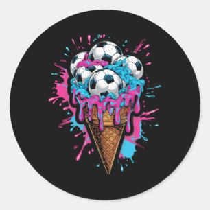 Adesivo Redondo Arte de Aquarela de Futebol de Sorvete para Crianç