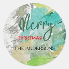 Adesivo Redondo Arte de Aquarela Moderna de Árvore de Natal Person