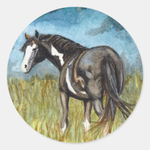 Adesivo Redondo Arte de Aquarela Preta e Pintada Branca