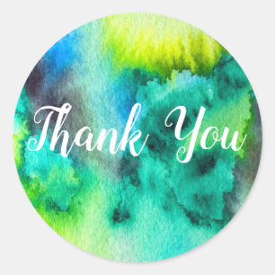 Adesivo Redondo Arte de aquarela verde azul