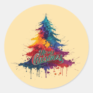 Adesivo Redondo Arte de Árvore de Natal Colorida - Deco de Natal F