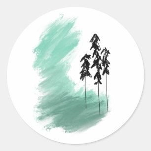 Adesivo Redondo Arte de árvore verde escandinava é a menta moder