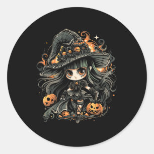 Adesivo Redondo Arte de Bruxas de Halloween