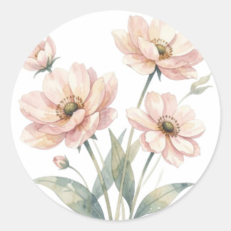 Adesivo Redondo Arte de Buquê de Aquarela Floral Rosa Suave