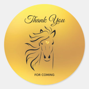 Adesivo Redondo Arte de Cavalo Elegante em Ouro Agradecimento