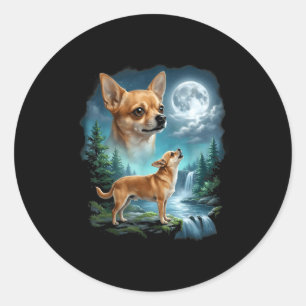 Adesivo Redondo arte de Chihuahua uivando à noite ao luar