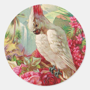 Adesivo Redondo Arte de Cockatoo e Rosas