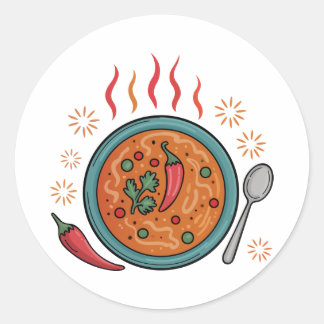 Adesivo Redondo Arte de Comida Curry Picante Quente