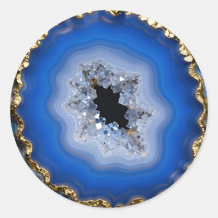 Adesivo Redondo Arte de Cristal com Borda Dourada de Ágata Azul