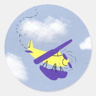 Adesivo Redondo Arte de desenho amarelo e azul do avião