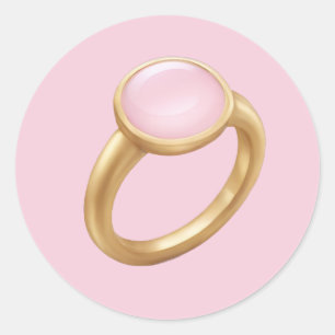 Adesivo Redondo Arte de Emoji de Anel de Ouro com Gema Rosa