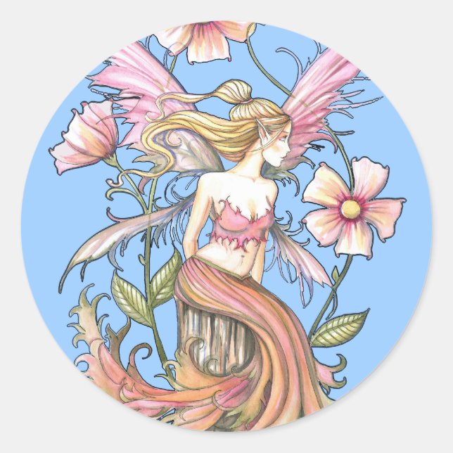 Adesivo Redondo Arte de Fada Flor de Rosa (Frente)