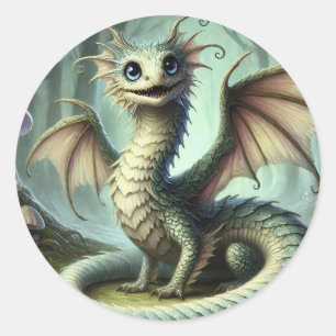 Adesivo Redondo Arte de Fantasia Criatura Fofa Dragão Jabberwocky