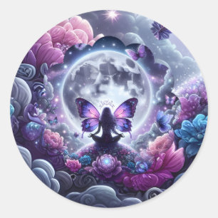 Adesivo Redondo Arte de Fantasia da Lua Cheia da Borboleta Feitice