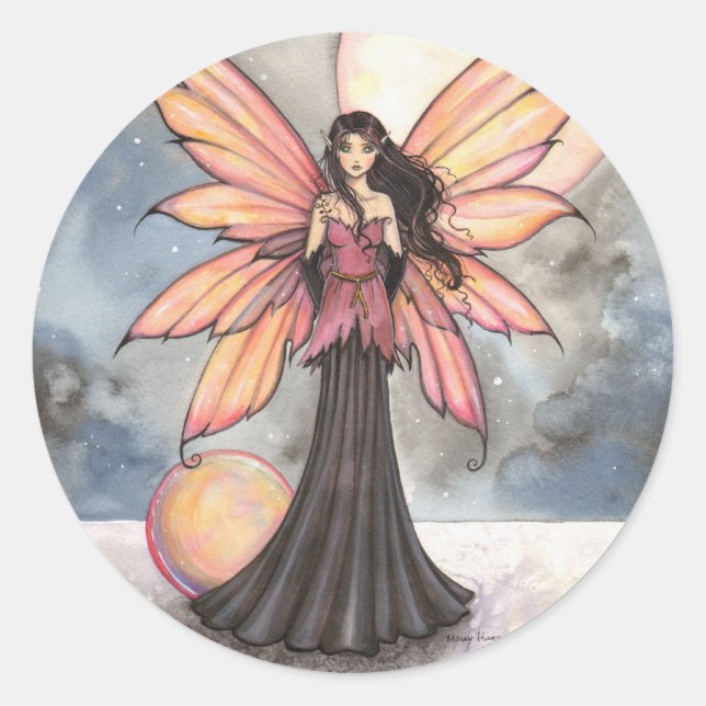 Adesivo Redondo Arte de Fantasia de Fada e Lua (Frente)
