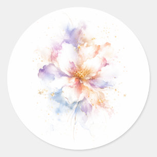 Adesivo Redondo Arte de Flor de Aquarela Pastel com Acentos de Our