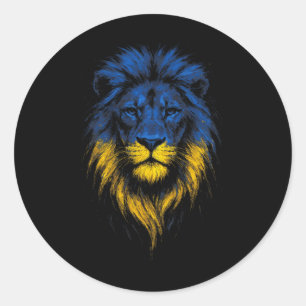 Adesivo Redondo Arte de Força de Leão Bandeira Ucraniana Ucrânia