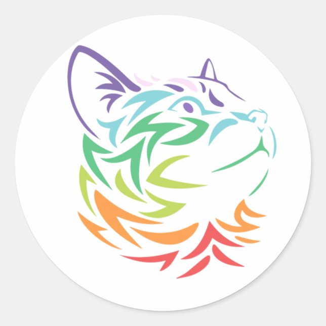Adesivo Redondo Arte de Gato Arco-Íris (Frente)
