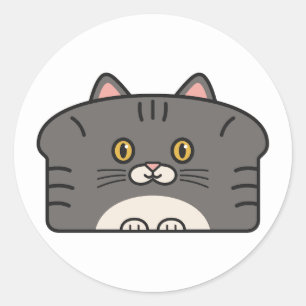 Adesivo Redondo Arte de Gato Malhado Cinza em Forma de Pão