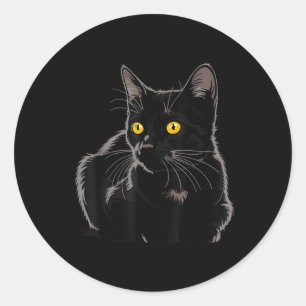 Adesivo Redondo Arte de Gato Preto Gráfico Com Olhos Amarelos Lega