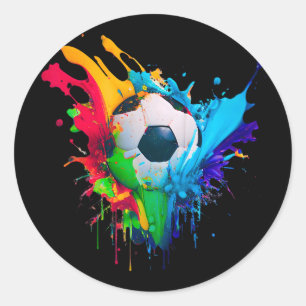 Adesivo Redondo Arte de Gol de Futebol Colorido Ll Splash Love