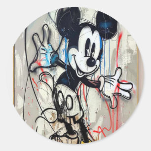 Adesivo Redondo Arte de Grafite do Mickey Mouse Estilo de Rua Pint