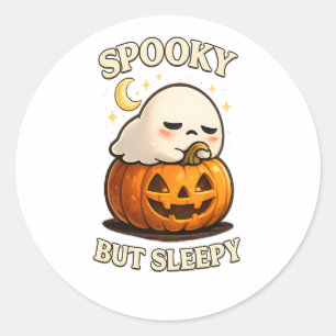 Adesivo Redondo Arte de Halloween de Abóbora Fantasma Fofo Mas Son