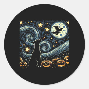 Adesivo Redondo Arte de Halloween Estrelado Noite Arte Céu Cachorr