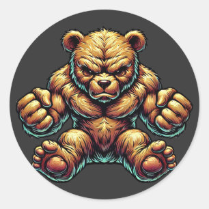 Adesivo Redondo Arte de ilustração colorida do Urso Muscular Irrit