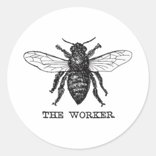 Adesivo Redondo Arte de Ilustração de Abelhas Vintage Worker