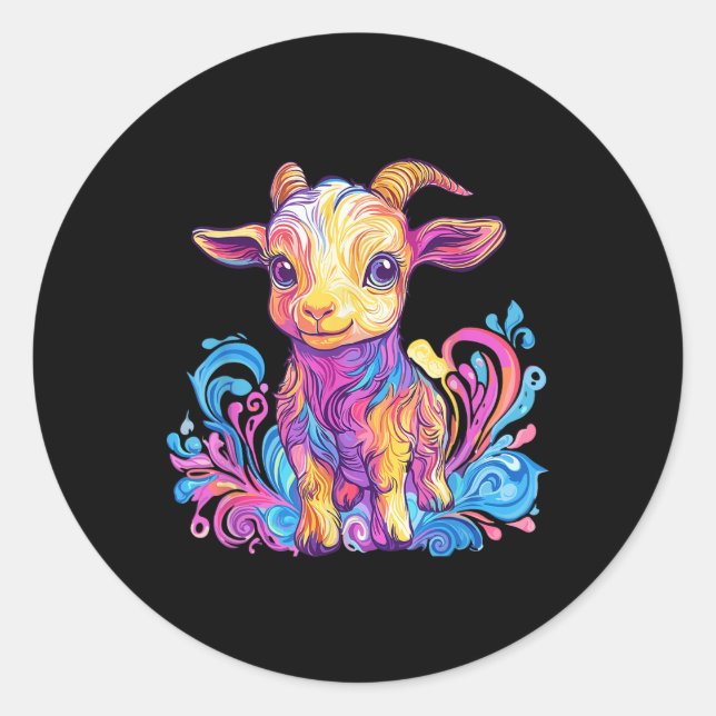 Adesivo Redondo Arte de Ilustração de Capim Arco-Íris Vibrante (Frente)