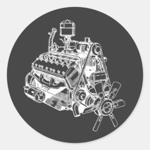 Adesivo Redondo arte de ilustração do motor do motor do carro v 12