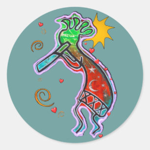 Adesivo Redondo Arte de Kokopelli