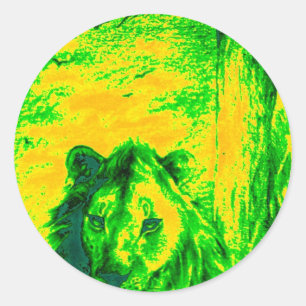Adesivo Redondo Arte de Leão com Visão Noturna Fluorescente
