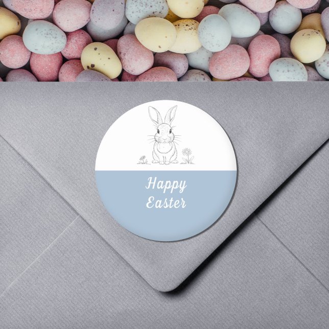 Adesivo Redondo Arte de Linha de Coelho Bonito - Felz pascoa Stick (Cute Rabbit Line Art - Happy Easter Sticker)