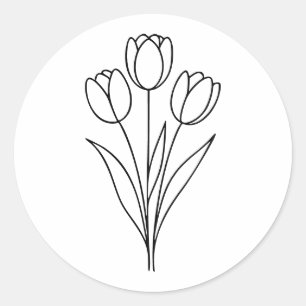 Adesivo Redondo Arte de Linha de Flor de Tulipa Minimalista da Pri