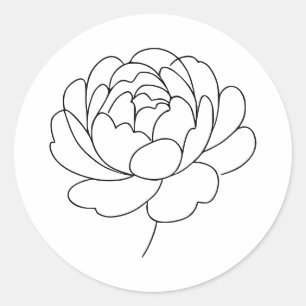 Adesivo Redondo Arte de Linha Flor de Peônia Minimalista