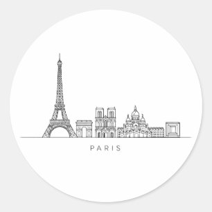 Adesivo Redondo Arte de Linha Minimalista da Silhueta de Paris