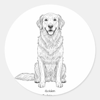 Adesivo Redondo Arte de Linha Minimalista do Golden Retriever Dour