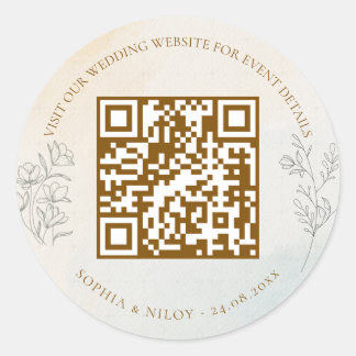 Adesivo Redondo Arte de linha minimalista moderna de código QR de